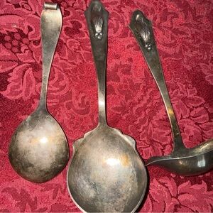 Silver plated Ladle Spoon Set of 3 1900’s hallmarked vintage art nouveau